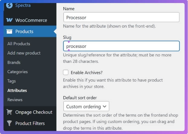 Create products Attributes