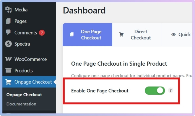 Enable One Page Checkout