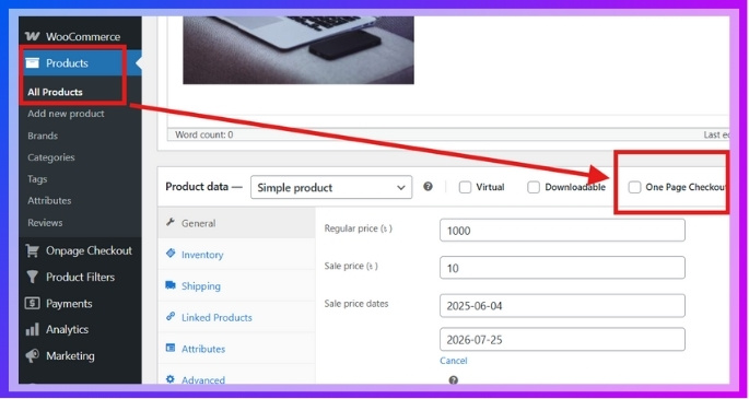 Enable One Page Checkout for Individual Products