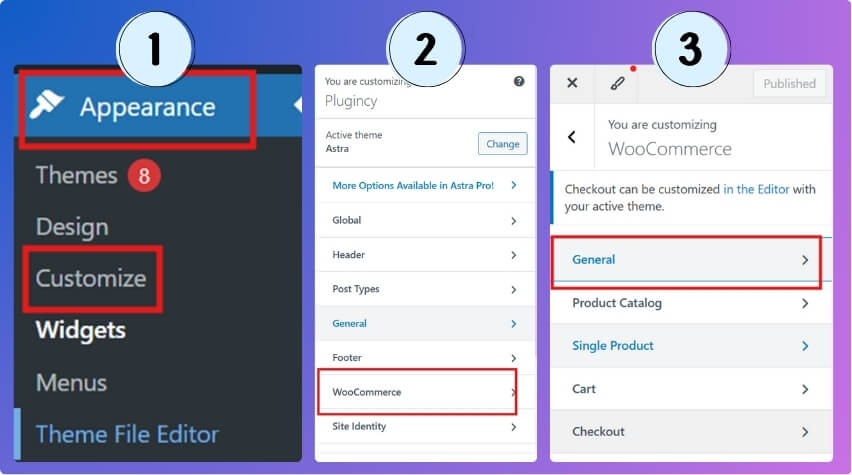Go to Appearance- Customize - WooCommerce - General