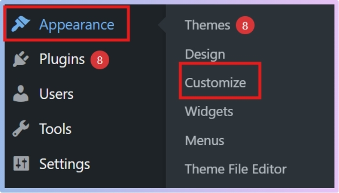 Go to Appearance Customize.