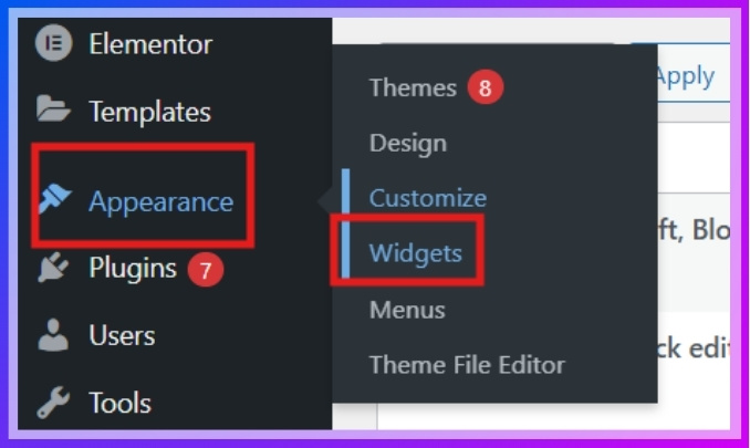 Go to Appearance Widgets.