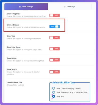 Manage Attributes in the Filter Form