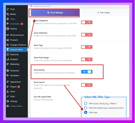 Manage Rating in the Filter Widget Form
