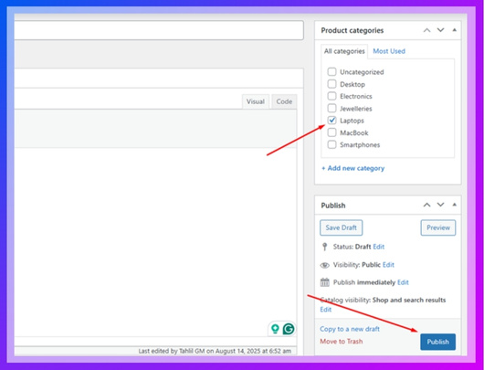 On the right-hand side, check the box for the correct category