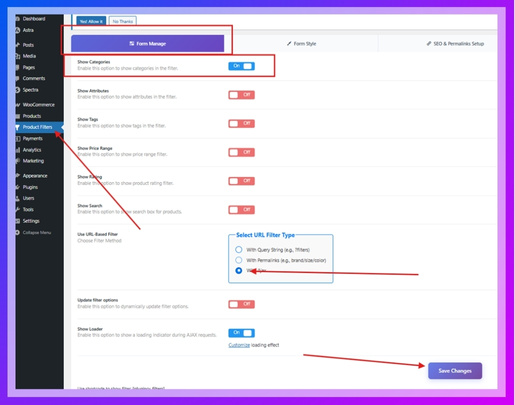 Remove or Add Categories in the Filter Widget Form