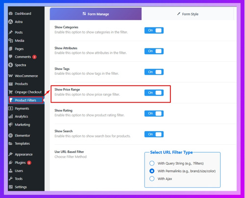 Show the Price Control in Your Filter Form