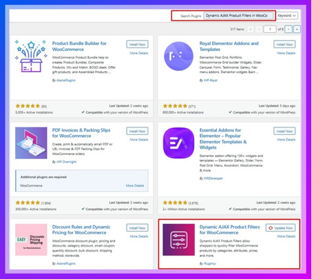 Type “Dynamic AJAX Product Filters” in the search box