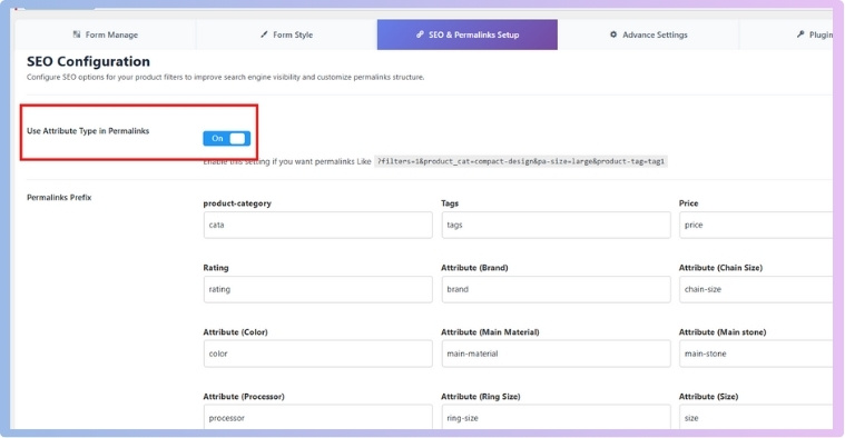 Use Attribute prefix in permalinks (optional)