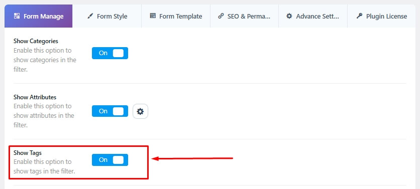 enable the show tag option