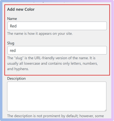Add value (example Red, Blue, Green) as you add attributes.