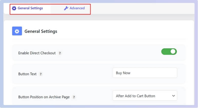 After direct checkout is enabled, you have a great deal of control over the behavior of the buttons and the display settings.