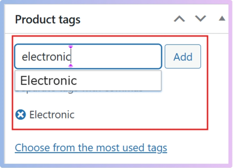 Assign tags to products in All Products under the Tags section.
