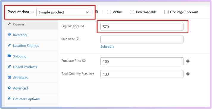 Enter the product price in the Regular price field.