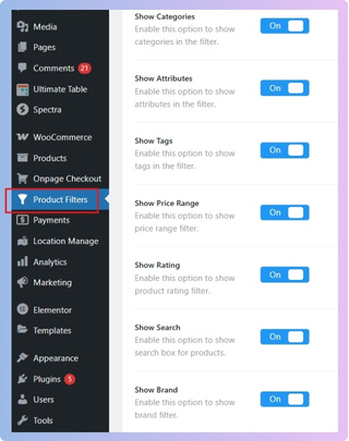 Go to Product Filters and Form Manage nowTurn on options like