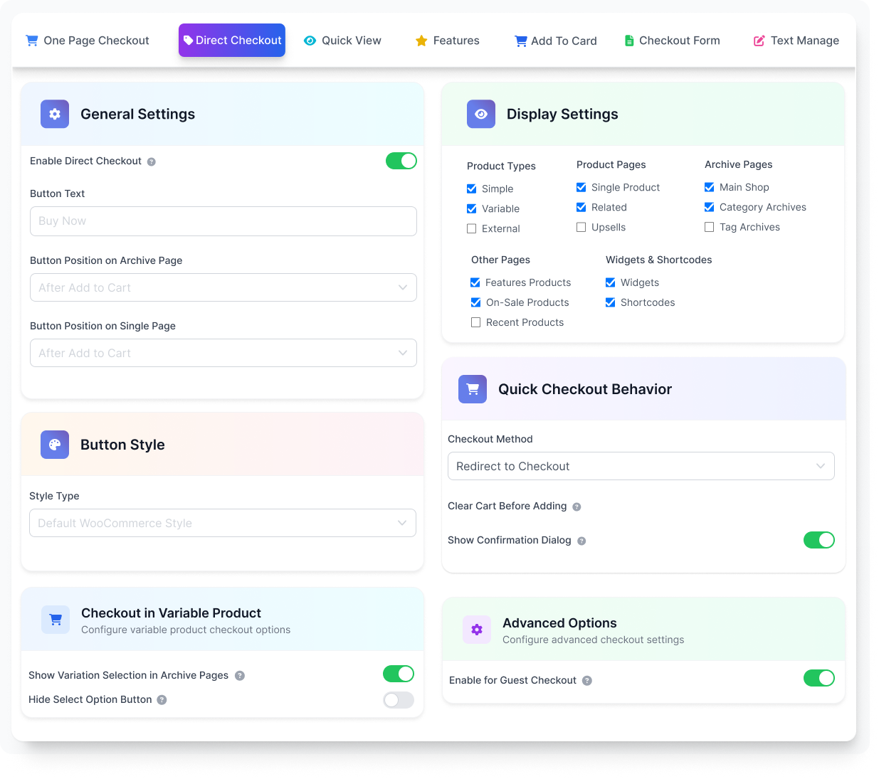 One Page Checkout process Manage