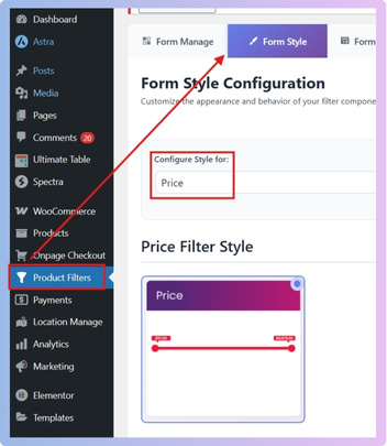 When you go to Product Filters Form Style and choose Price from the dropdown