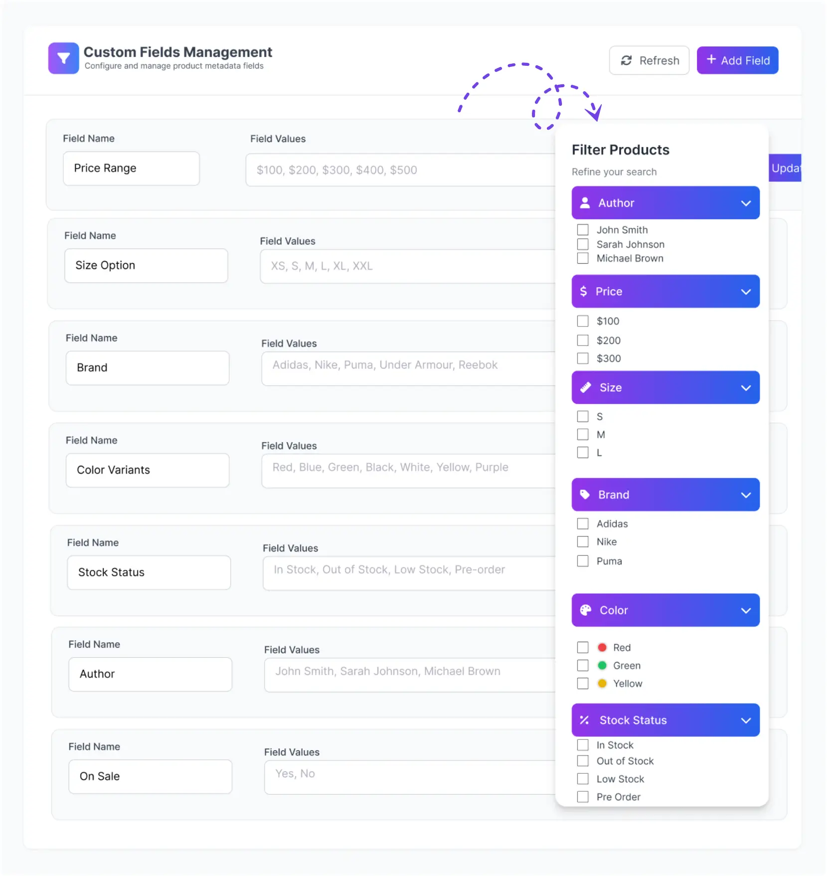 dynamic AJAX Product Filters Custom Fields Management