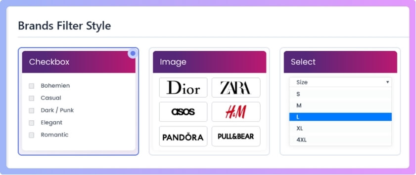 Choose a Brand Filter Style type and style (Checkbox, Image, Select)