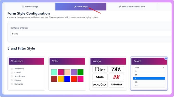 Choose a display type — Checkbox, Color Swatch, Dropdown, or Image-based.