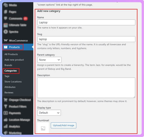 Create Categories for Products