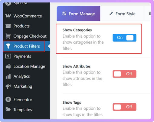 Enable Category Filter in the Widget Form