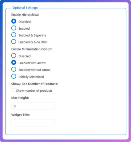 Enabled & Hide Child Show only parent categories, hide children.