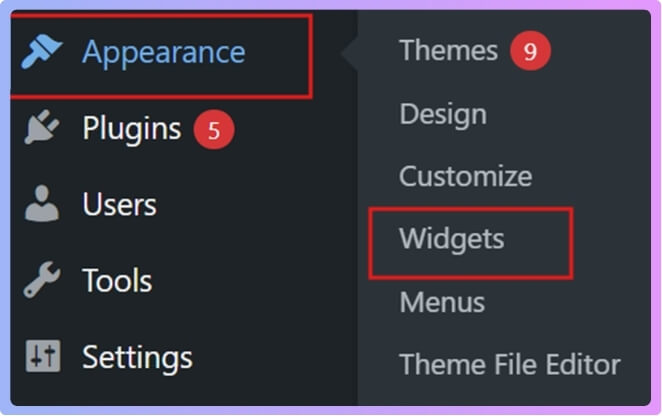 Go to Appearance Widgets.