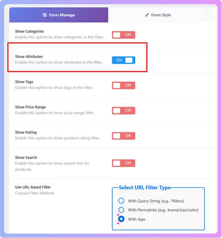 Manage Attributes in the Filter Form