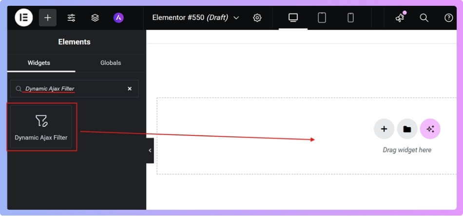 On the left panel, go to Widgets, Search for Dynamic Ajax Filter