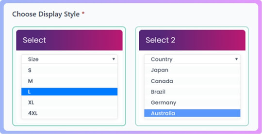 Select Styles (2 options) of dynamic ajax product filters plugin