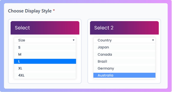 Select type> Styles >select, select 2