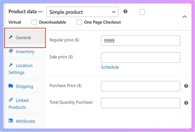 Set Price in the General Section