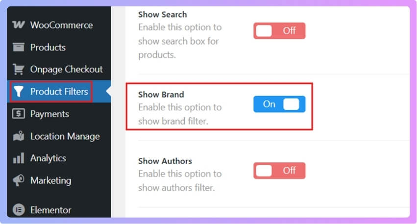 Turn on the Brand Filter