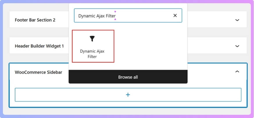 search for Dynamic Ajax Filter widget