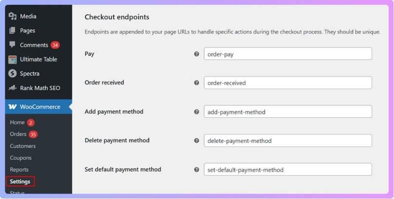 Check WooCommerce Page Settings