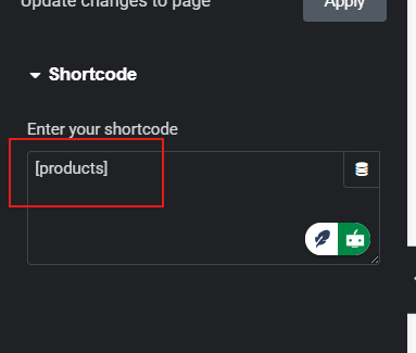 Drag and drop the Shortcode block and paste this code [products]