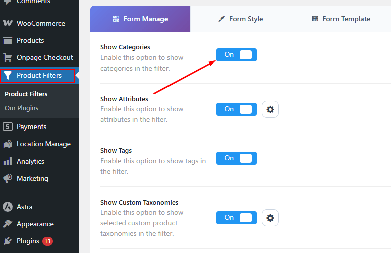 Enable Categories In The Filter Form