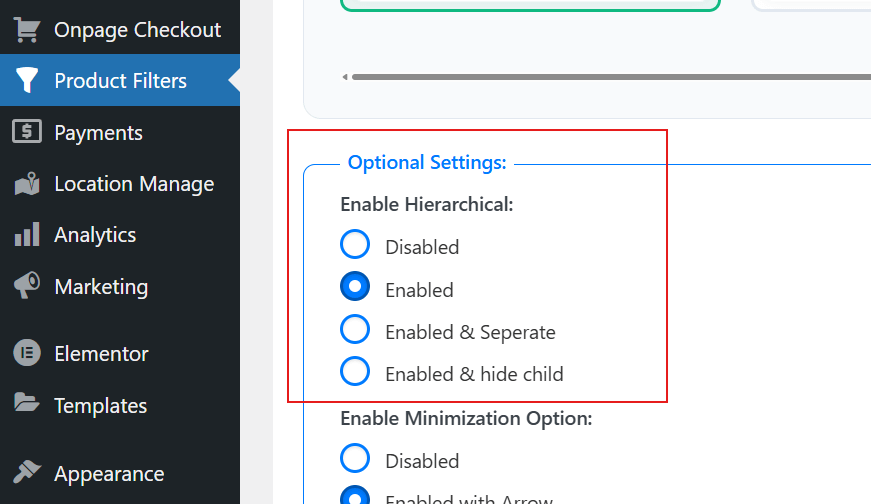 Enable Hierarchical option