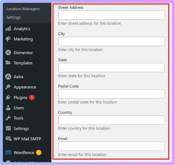 Fill in information to manage your locations more accurately