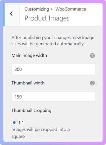 Go to Appearance Customize WooCommerce Product Images.