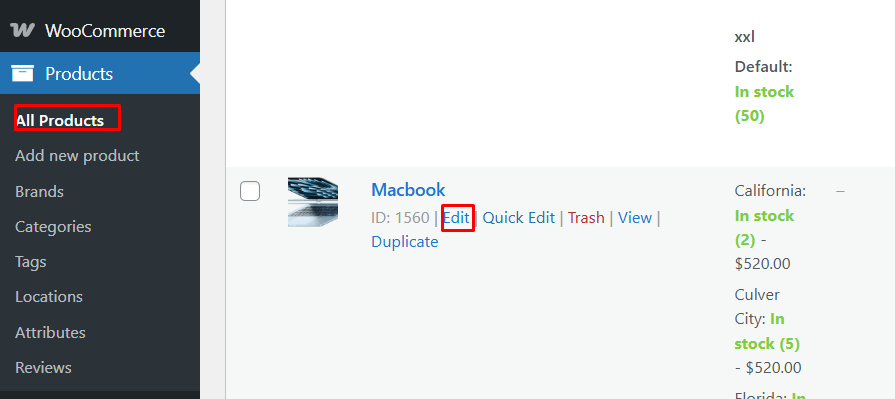 Go to WooCommerce Products and edit a product