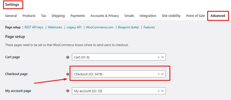 Go to WooCommerce → Settings → Advanced and confirm the correct checkout page is selected
