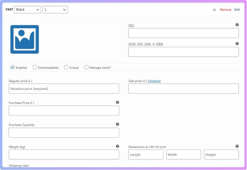 Manage Prices and Stock for Each Variation