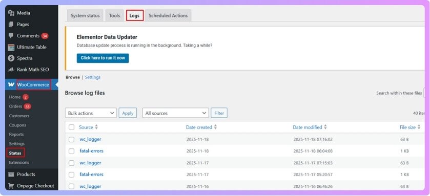 WooCommerce Status Logs