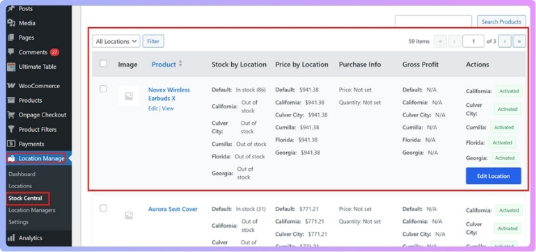 go to Location Manage Stock Central in your dashboard