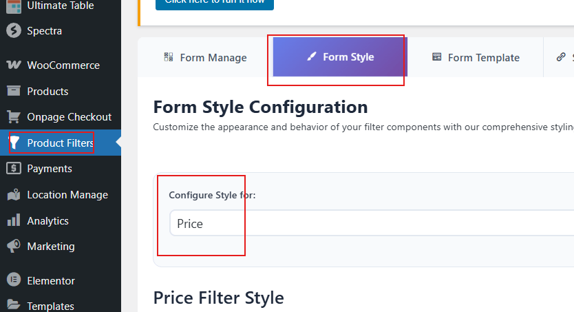 go to Product Filters → Form Style. In the “Configure Style for” dropdown