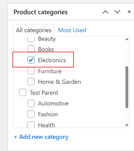 select the Product Categories