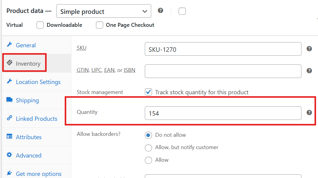 Click on Inventory and add the product quantity