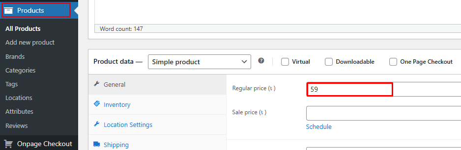 Product Data → General, enter the base product values